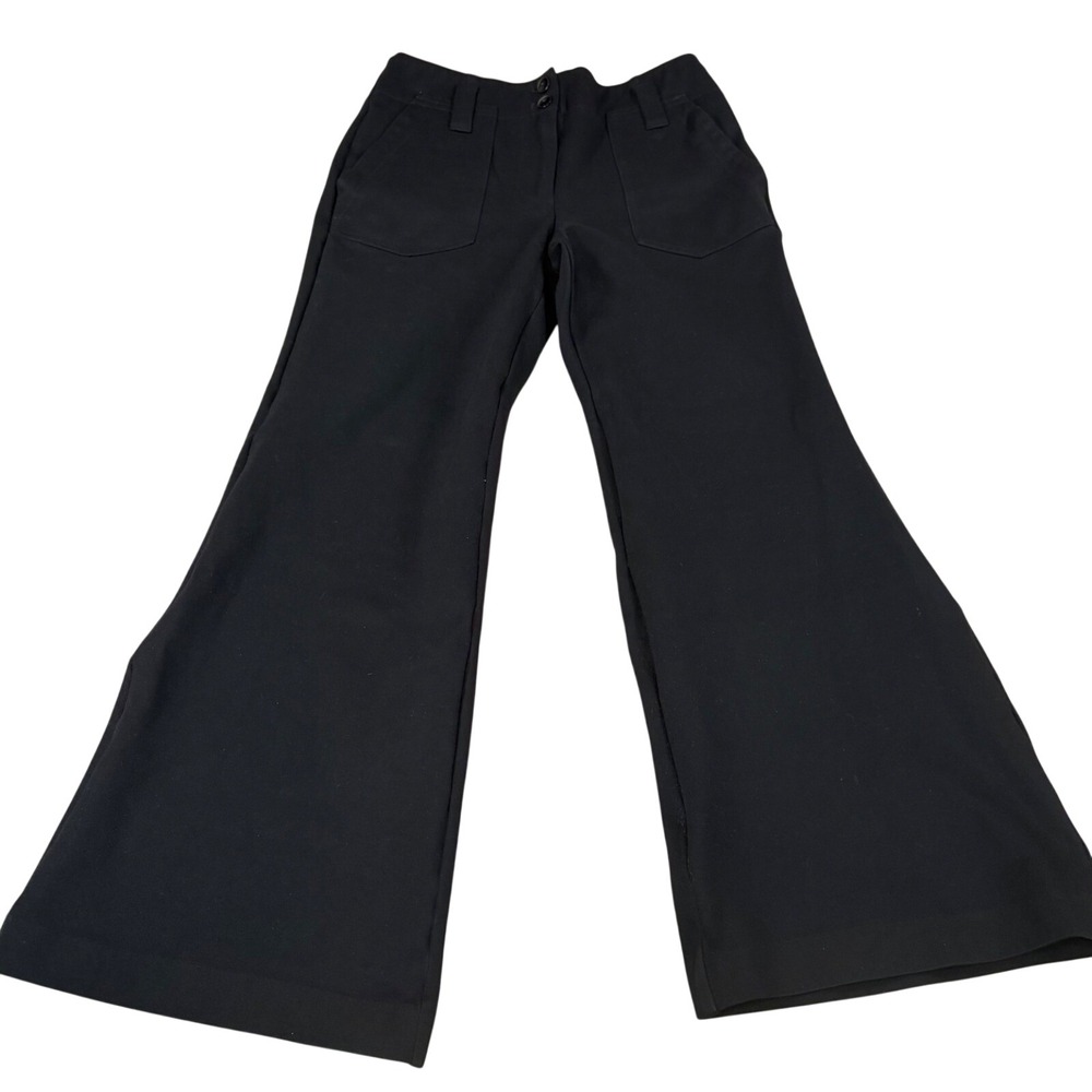 Maeve Anthropologie Black Wide Leg Trousers Front‎ Patch Pockets Size 8 Office